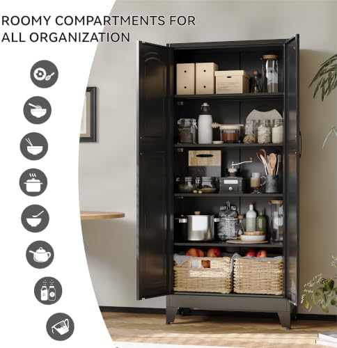 COFaR 71" Black Arched Storage Cabinet for Living Room and Home Office - Image 7
