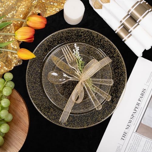 DaYammi 210PCS Gold Glitter Plastic Dinnerware Set for 30 Guests - Image 2
