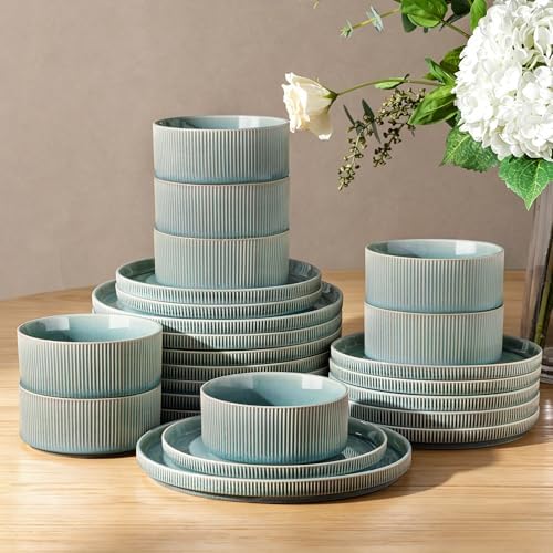 GBHOME Stoneware Dinnerware Sets for 8, 24-Piece Plates and Bowls Set by GBhome