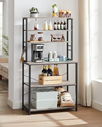 VASAGLE Coffee Bar, 31.5 Inches 6-Tier Baker's Rack with 6 Hooks - Image 4