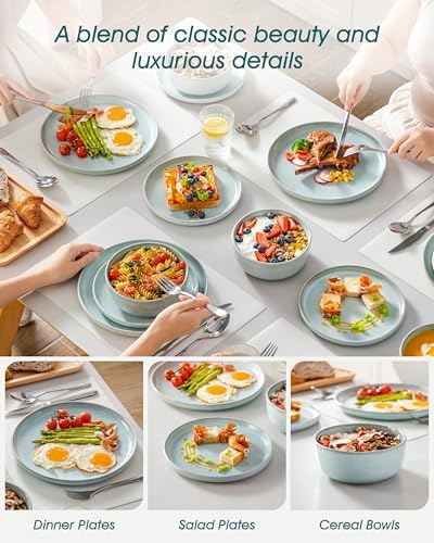 vancasso ANYA 18 Pieces Plates and Bowls Set, Mint Green Dinnerware Sets, Reactive Glaze Dishes Set for 6, Ceramic Dishware Sets Kitchen Dinner Set, Microwave & Dishwasher Safe - Image 6