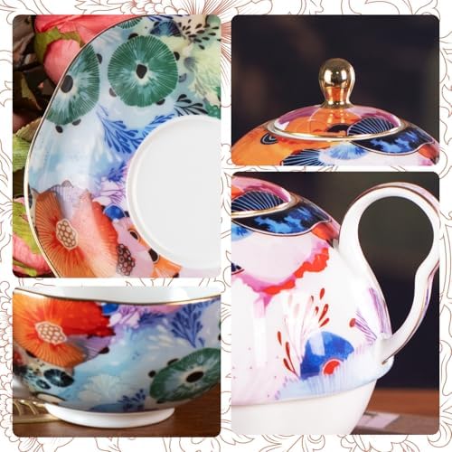 KAMMAK Tea for One Set, Ceramic Teapot, Bone China Tea Set, Cup and Saucer - Image 4