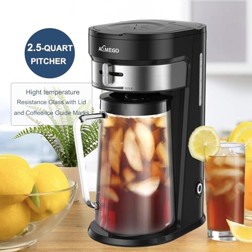 AEMEGO Iced Tea Maker, Brewing System with 2.5-quart Glass Pitcher, sliding strength selector, Stainless Steel Decoration, Reusable Filter (Black) - Image 5