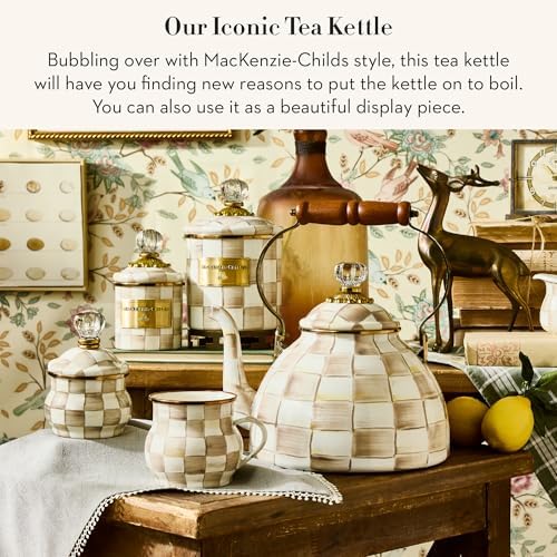 MACKENZIE-CHILDS Tea Kettle, 3 Quarts, Brown-and-White Mocha Check - Image 2