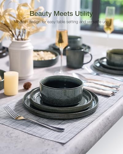 Famiware Star Stoneware Dinnerware Sets for 8, Reactive Glaze Plates, Bowls - Image 2