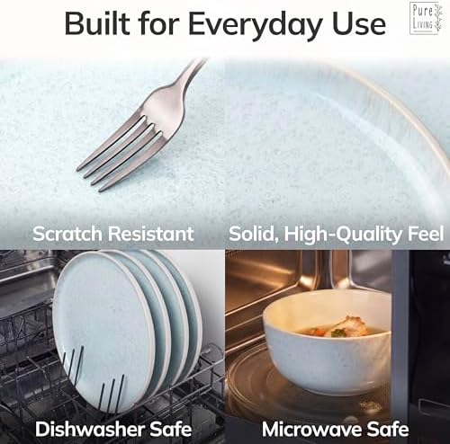 32 Piece Stoneware Dinnerware Set for 8, Handcrafted Plates and Bowls Set - Image 4
