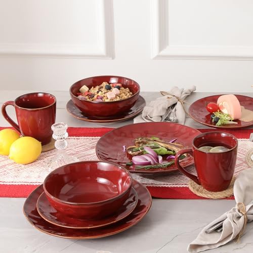 vicrays Ceramic Dinner Plates Set, 10.5 Inch, Set of 6, Round, Microwave, Oven, Dishwasher Safe, Porcelain Fluted Suitable for Steak, Pasta, Pizza, Home, Party, Restaurant (Cherry Red) - Image 7