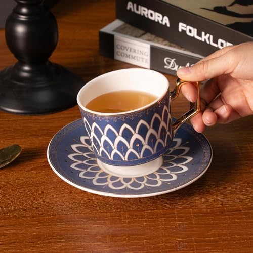 KAMMAK Tea Cups and Saucers Set of 2, Fine Bone China Coffee Cups, NX027 - Image 5