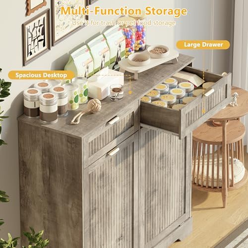 Double 13 Gallon Tilt Out Trash Can Cabinet,Garbage Cabinet with Drawer - Image 4