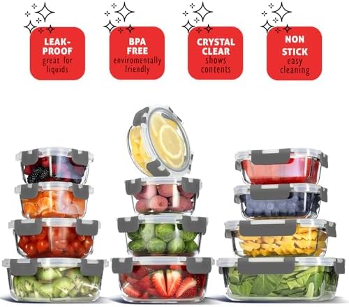 Nestl 24pc Glass Storage Containers with Lids, 12 Glass Food Storage Containers with 12 Airtight Lids for Pantry & Kitchen, Meal Prep Containers for Lunch, Oven Microwave & Dishwasher Safe, Gray - Image 7