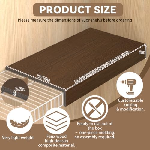 5 Pack 38x12in Wire Shelf Cover for Pantry, Closet, Kitchen – Waterproof PVC Wood-Look Wire Rack Covers for Shelves, Multiple No-Tool Installation - Image 3