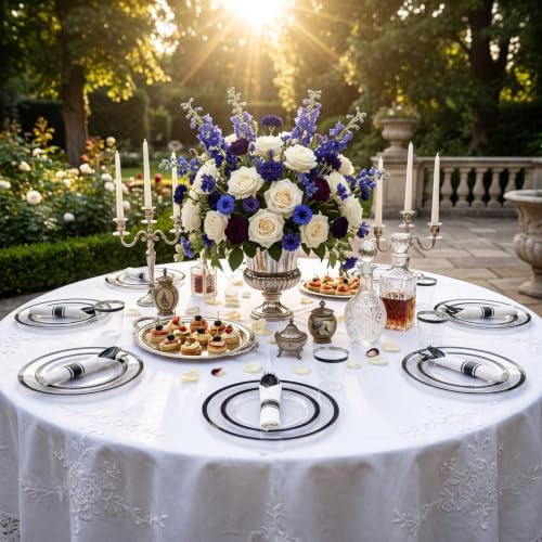 I00000 350Pcs Black Plastic Dinnerware Set,Disposable Plates for 50 Guests - Image 4