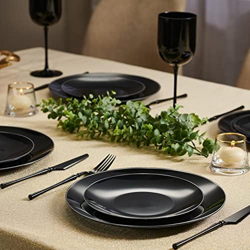 PLASTICPRO 32 Piece Combo Plate Set includes 16-7'' inch Plates & 16-10'' inch Plate Black Plates with Silver Rim Plastic PartyPlate Premium heavyweight Elegant, Disposable, Tableware, Dishes, - Image 3