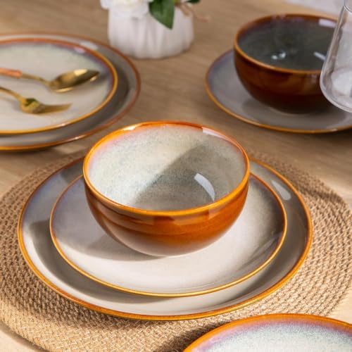 LeRatio Ceramic Dinnerware Sets for 6,18Pcs Porcelain Plates and Bowls Set - Image 4