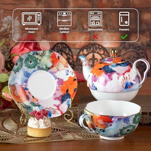 KAMMAK Tea for One Set, Ceramic Teapot, Bone China Tea Set, Cup and Saucer - Image 7