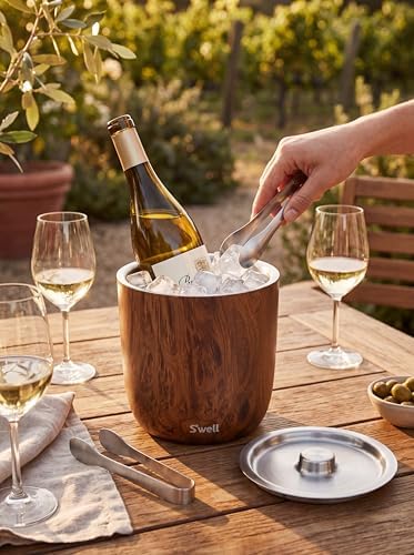 S’well Stainless Steel Ice Bucket with Tongs, 68oz Capacity, Teakwood Pattern Finish, Triple-Layer Vacuum Insulated to Keep Ice Colder Longer, BPA-Free Barware - Image 5