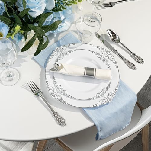Bestluck 175PCS White Silver Disposable Dinnerware for 25 Guests - Image 5