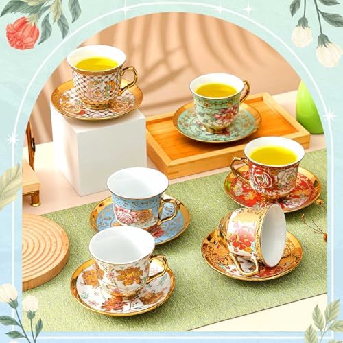 Teenyyou Set of 12 Tea Cups and Saucers, Stylish Style, 5.4 oz - Image 5