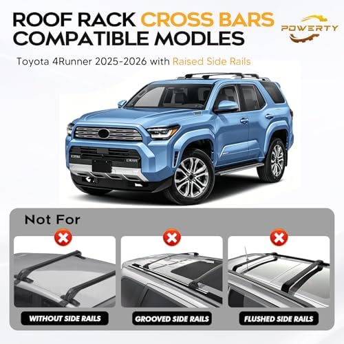 Powerty 300LBS Roof Rack Cross Bars for 2025-2026 Toyota 4Runner Accessories with Raised Side Rails, Lockable Aluminum Roof Crossbars Rooftop Luggage Racks Carrier for Toyota 4Runner - Image 2