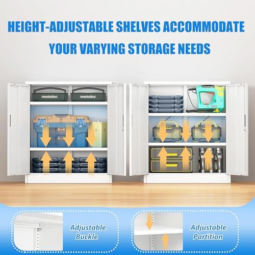 BESFUR Metal Storage Cabinet with Lock and 2 Adjustable Shelves, 36" H Lockable Storage Cabinet for Home, Office, Garage, Utility Room and Basement(White) - Image 5