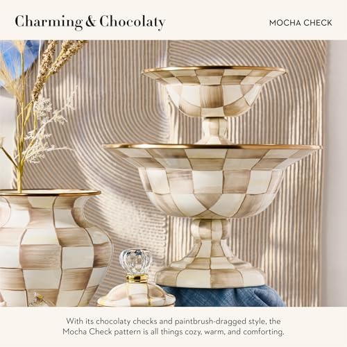 MACKENZIE-CHILDS Enamel Compote, Small, Brown-and-White Mocha Check - Image 3