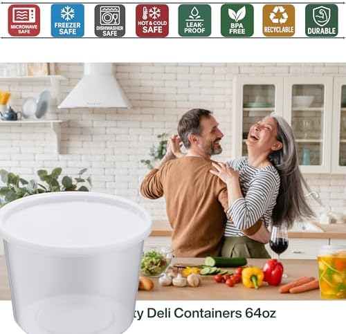 64oz [8 set] Heavy Duty Plastic Deli Container | BPA-Free Food Storage with Airtight Leak‑Proof Lids | Microwave, Freezer & Dishwasher Safe – Stackable, Bulk Reusable Soup & Meal Prep Tub - Image 6