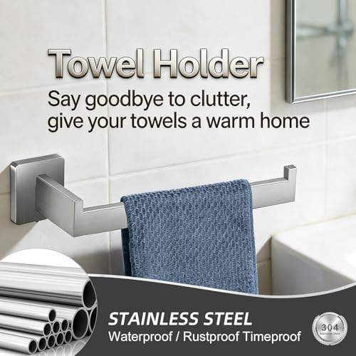 10-Pieces Bathroom Hardware Set Brushed Nickel Bathroom Accessories Set SUS304 Towel Bar Set Includes 2 Towel Bar 16 Inch+2 Towel Holder+2 Toilet Paper Holder+4 Towel Hooks(10, Brushed Nickel) - Image 4