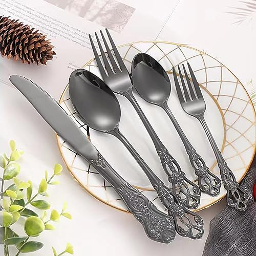 Black Silverware Set for 2, MIKIWAY 10 Pieces Stainless Steel Flatware Set, Cutlery Tableware Set, Kitchen Utensils Set Include Spoons And Forks Set, Mirror Polished, Dishwasher Safe - Image 4