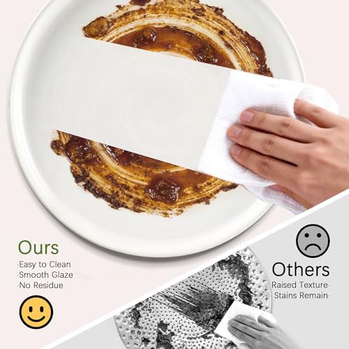 Stoneware Dinnerware Sets Service for 4, 12 pcs Reactive Glaze Plates and Bowls Sets, Embossed Boho Ceramic Dish Set, Highly Chip and Crack Resistant Farmhouse Plate Set, Ivory White - Image 6
