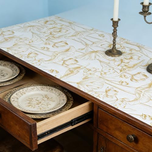 Shelf Liners Thickened Non-Slip Non Adhesive Light Base Gold Lotus Pattern - Image 4
