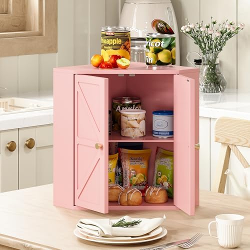 Trironsun Corner Bread Box for Kitchen Counter Double Layer Bamboo Bread Storage Container Large Capacity Bread Storage Bin Farmhouse Breadbox Organizer (Pink) - Image 6