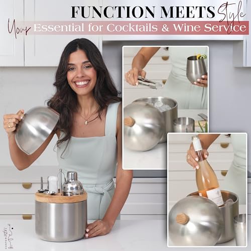 Gusto Nostro Cocktail Set Bartender Kit with Stainless Steel Ice Bucket - Complete Mixology Bar Tool Set with Wooden Organizer, Cocktail Shaker, Jigger, Muddler, Spoon, Tongs, Pourers, Recipe Cards - Image 3