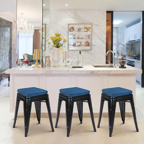 BUYUE Friendly Woven Fabric Magnetic Bar Stool Cushions Set of 4, Enhanced Anti-Slip Breathable Small Chair Seat Pads for Café Bistro Stackable Metal Stools (Square, Dark Blue, 4 Counts) - Image 3