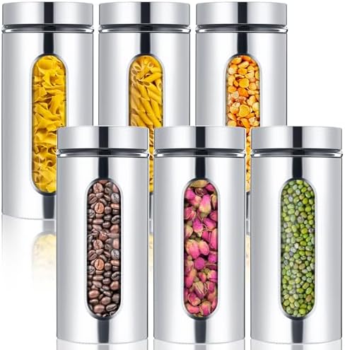 Mimorou 6 Pack 44 oz Airtight Stainless Steel Kitchen Canisters, Silver by Unknown