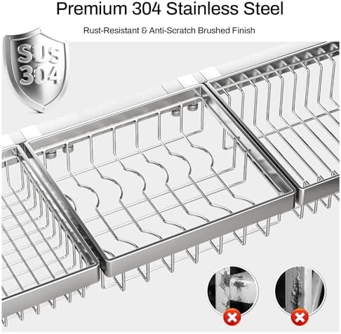 ADBIU Luxurious 304 Stainless Steel Over Sink Dish Drying Rack (Suitable for Sink Length 26.3"- 37.4") Snap-On Design 2 Tier Large Kitchen Dish Rack Stainless Steel Counter Organization and Storage - Image 3