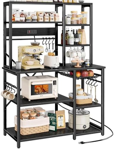 SUPERJARE Large Bakers Rack with Power Outlets, 39.4 Inches Microwave Stand by SUPERJARE