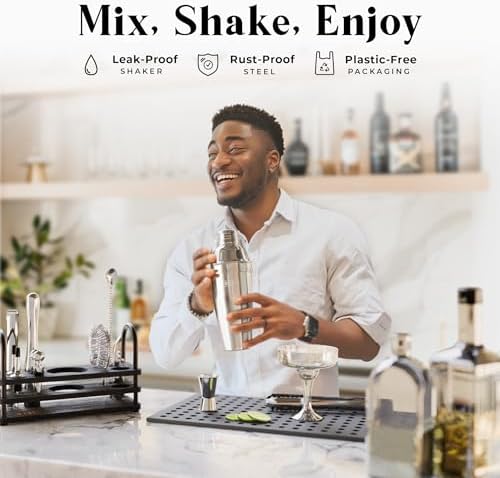 BARE BARREL® Mixology Bartender Kit Bar Set | 14-Piece Cocktail Shaker Set | Martini Barware Mixing Tools for Home Bartending | 35 Recipe Cards | Gift Set (24oz Cobbler Shaker, Silver/Black) - Image 3