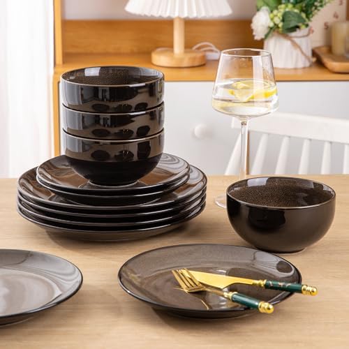 LeRatio Ceramic Dinnerware Sets for 4,12Pcs Porcelain Plates and Bowls Set - Image 5