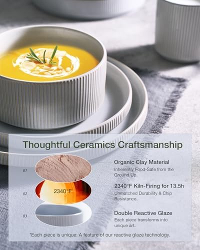 Famiware Star Stoneware Dinnerware Set, Reactive Glaze Plates & Bowls for 4 - Image 5