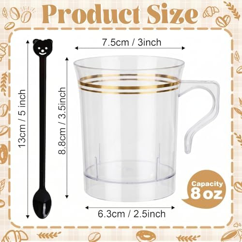 Bokon 200pcs 8oz Clear Plastic Tea Cups with Handle & Spoon - Image 3