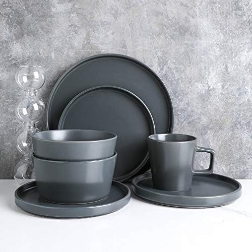 Stone Lain Coupe Stoneware Dinnerware Set, Service for 4, Gray Matte - Image 4