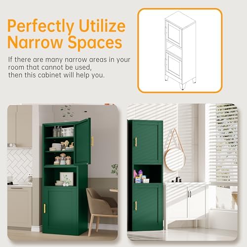 Ckzbx Tall Narrow Storage Cabinet 66.93" H Tall Bathroom Cabinet Metal Pantry Cabinets, 4 Adjustable Shelves for Kitchen, Home Office, Living Room, Dinning Room (20 inches Wide Green) - Image 5