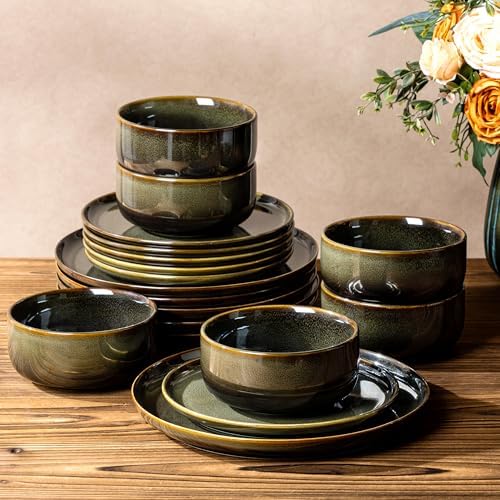 TheTerra Ceramic Dinnerware Set for 6, 18-Piece Plates and Bowls Set by TheTerra