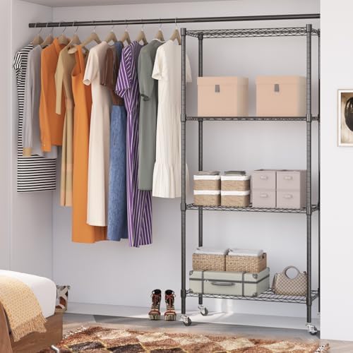 Homdox Heavy Duty 4-Tier Metal Shelving Unit with Adjustable Shelves, Rolling Storage Rack for Kitchen, Garage, Pantry, 29.92"x13.98"x74.41", Black - Image 7