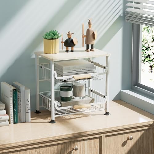 NiuYichee 3-Layer Kitchen Fruit Storage Basket Snack Rack, countertop Storage Rack, Stackable Storage Rack with Desktop, Pull-Out Hollow Metal Storage Basket with Handle, Kitchen Organizers & Storage - Image 3