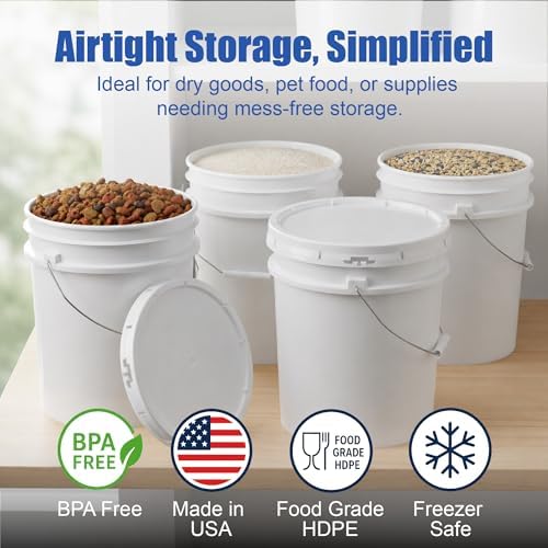 ePackageSupply 5 Gallon Bucket - Food Grade w/Lid BPA-Free, 6 Pack - White - Image 2