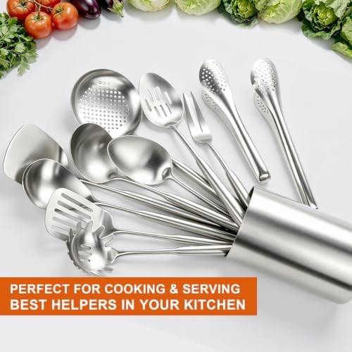 Metal Cooking Utensils Set 304 Stainless Steel Cooking Utensils with Holder - Image 4
