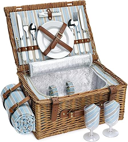 HappyPicnic Wicker Picnic Basket Set for 2 Persons with Cooler & Blanket by OutdoorLivingPicnicItems