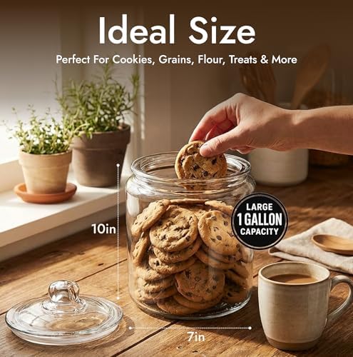 kitchentoolz 1 Gallon Glass Cookie Jar with Lid & Candy Jar | Glass Jars - Image 4