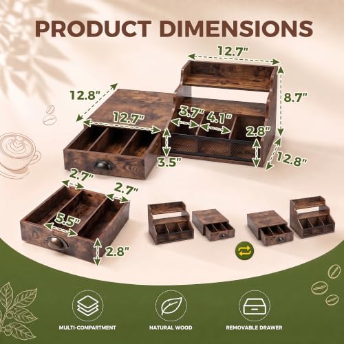 Coffee Station Organizer 3-Tier Syrup Rack with K Cup Holder Drawer - Image 2
